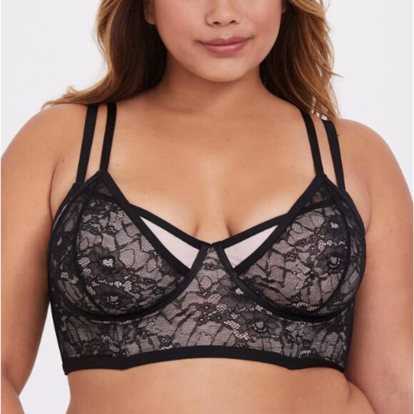 Torrid Black Lace & Mesh Layered Underwire Bralette Size 3 - Picture 1 of 13